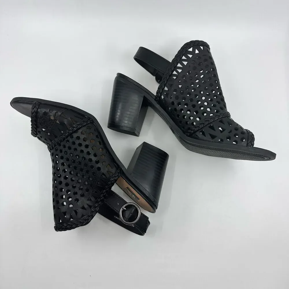 Black Heels Peep Toe Chunky Heel Slingback Reeva Women's US 8.5 Open Toe Sandals